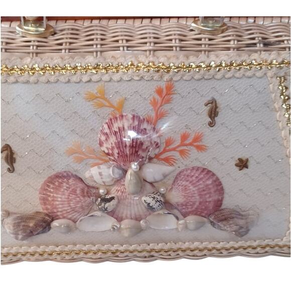 Vintage 1950s/60s Princess Charming by Atlas Wicker Seashell Lucite Handbag - Picture 3 of 12